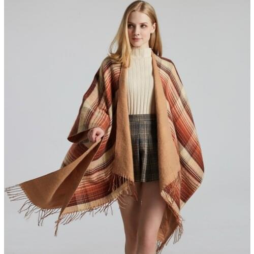 Scottish classic color plaid shawl cloak cashmere tassel thickened warm split shawl factory outlet