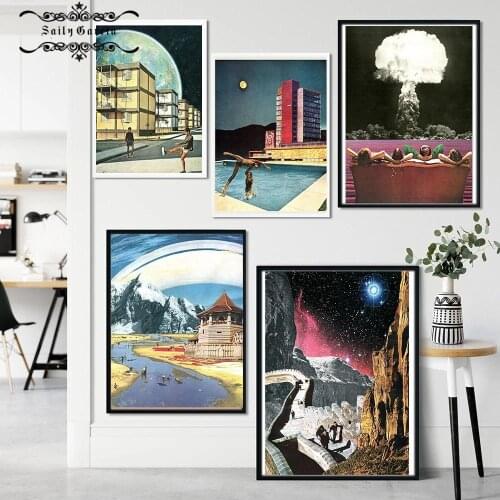 Surrealism Vintage Sky Artwork Poster and Prints Retro Canvas Sci Fi Art Collage Picture Decoration for Home Interior Paintings