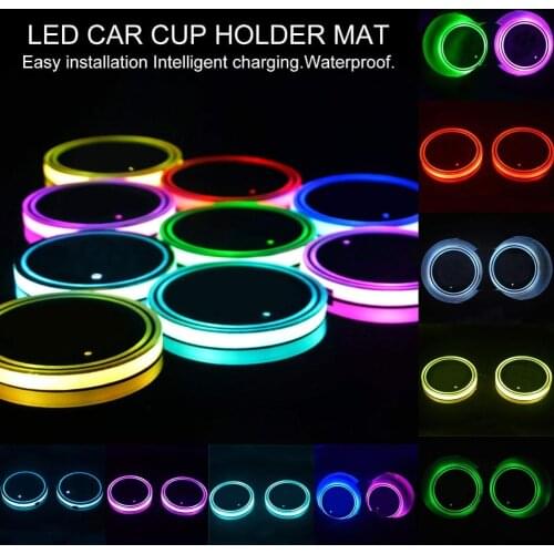 Universal Car Cup Holder LED Car Cup Holder RGB Light Mat Pad Drink Coaster Interior Decoration Car Interior Accessories Storage