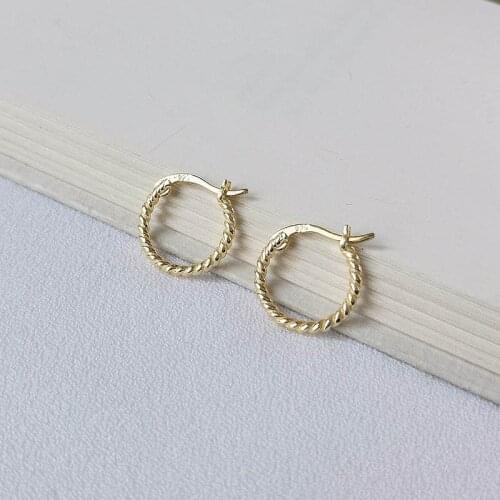 14mm Womens Authentic 925 Sterling silver Gold Metal Twisted Roped Open Circle Geometric Hoop Huggie Earrings FINE jEWELRY E238