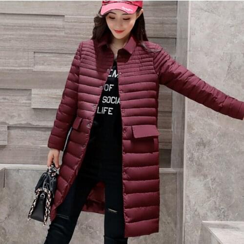 Autumn Winter Fashion Slim Long Down Coats Female Casual White Duck Down Coat Women Stand Collar Light Thin Down Jackets RE2011