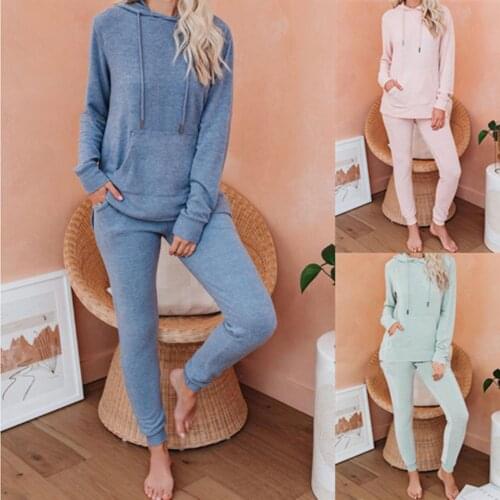 2020 Fashion Autumn Winter Women Solid Color Hoodie Pullover Top Long Pants Tracksuit Womens Clothing спортивный костюм женск