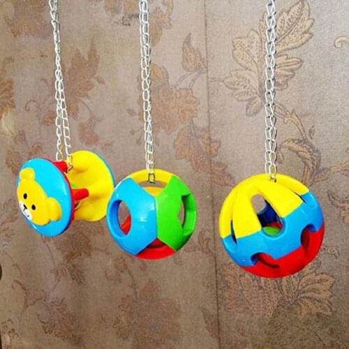 1Pc Colorful Cute Pet Bird Plastic Chew Ball Chain Cage Toy for Parrot Cockatiel Parakeet Parrot Standing Pendant With Bell Swin