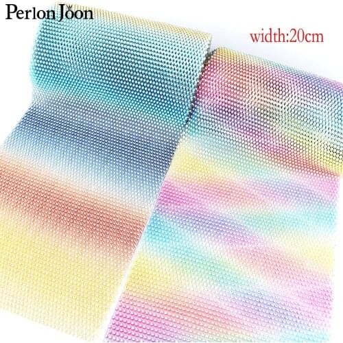 1 yard 54 rows color Mesh Rhinestones Fabric Glitter Sewing Crystal Glass Trim stretch Applique for Dress Decoration NET03