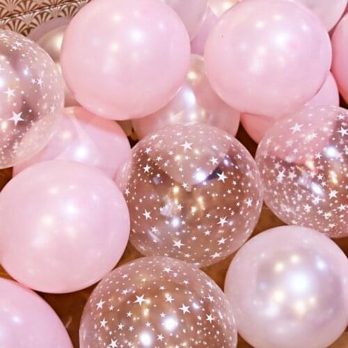 12pcs 12inch Pink Latex Balloons Transparent Balloons Happy Birthday Clear Stars Thick Ballon Party Decor Supplies Globos