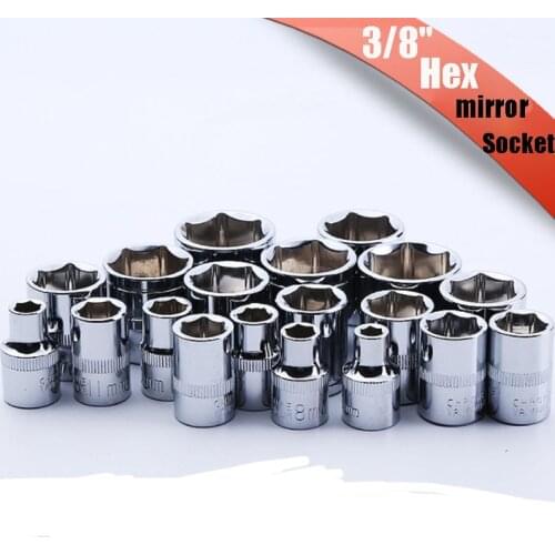 3/8 inch Drive 6 Point Socket Wrench Head Hex Mirror Short Ratchet Wrench Socket for Bicycle Motorcycle Repair Tools 6-24mm