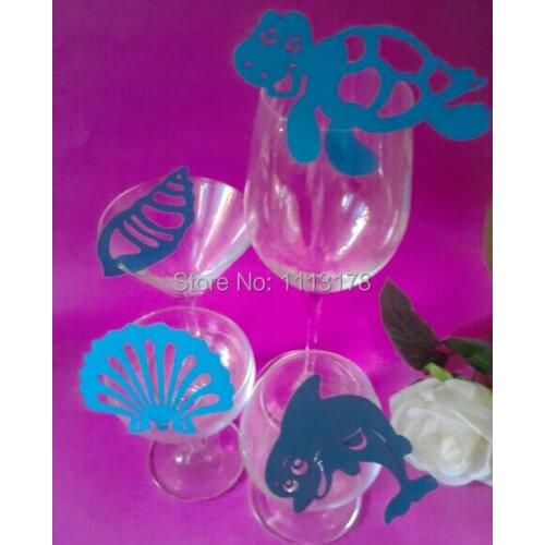Free Shipping 100pcs Table Marker Wine Glass Name Place Cards blue ocean wedding table cards wine glass markers
