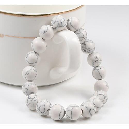 Natural White Turquoises Bracelet 10mm/8mm/6mm Stone Beaded Charm Bracelets for Women Men Best Friend Classic Friendship Jewelry