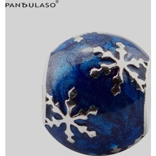 925 Sterling Silver Jewelry Snowflake Blue Charms Beads Fit Silver Charm Bracelet for Women DIY Jewelry Winter Collection FL644