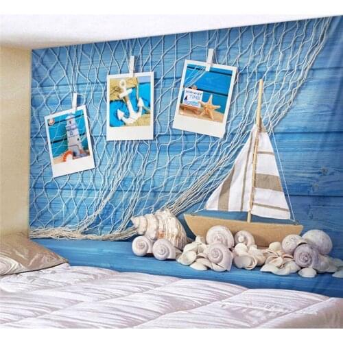 Wooden Board Sailboat Pattern Decorative Printed Tapestry Scene Decorative Fabric Yoga Mat Bedroom Background Decoration