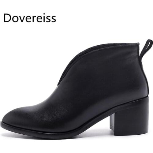 Dovereiss Fashion Womens Shoes Winter new Pointed Toe sexy Natural leather Sexy Slip on Concise Mature Short boots big size 45