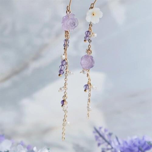 Purple scent Morandi color moving earrings slim super fairy roses delicate earrings ear clip gift