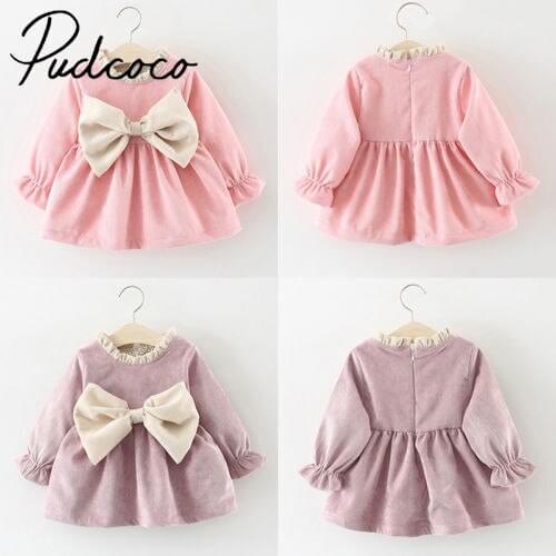 Cotton Winter Newborn Baby Girl Dress Clothes Bowknot Princess Wedding Party Pageant Dresses vestidos 3M-3Y