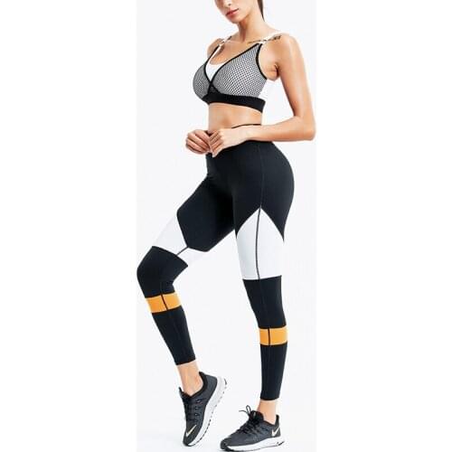 Yoga Set Women Tracksuit Sexy Beauty Back Running Fitness Leggings Sports Suit Gym Sportswear Contrast Stitching Workout Clothes