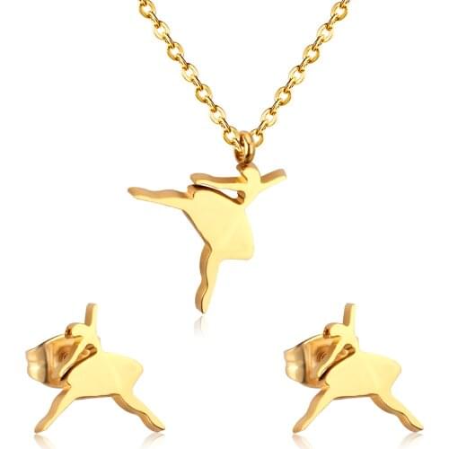 LUXUKISSKIDS Ballet Girl Stainless Steel Dubai Bridal Jewelry Sets Women Fashion Necklace Earrings Jewelry Set Accessories