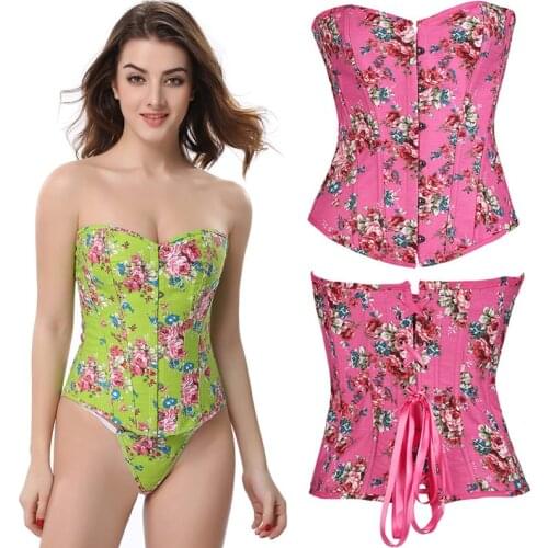 Fiber Win Flower Corsets Top Lingerie Overbust Korset Green Bustier Sexy Lolita Women Girl Waist Slimming Boned Floral Gorset