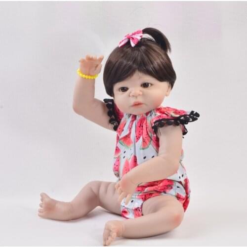 2019 new doll reborn full silicone body 55cm bebes reborn menina de silicone princess cute children gift wear Watermelon clothes
