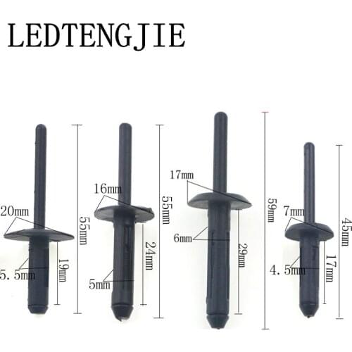 LEDTENGJ 50Pcs Auto Fastener Black Plastic Core Pulling Rivet Wheel Eyebrow Positioner four different sizes Automotive Fasteners