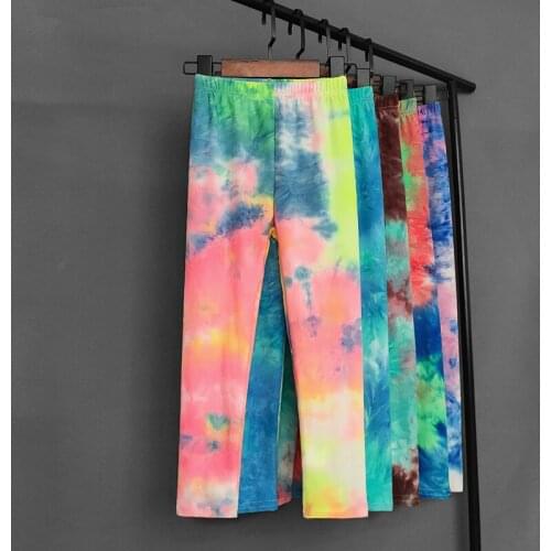 Spring Summer Kids Pants Colorful Fluorescent Color Printing Leggings For Girls Trousers Baby Girls Soft Elastic Skinny Pants