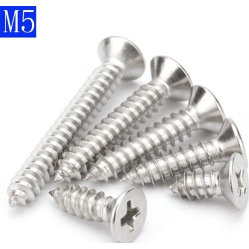 M5 304 Stainless Steel Flat Head Phillips Self Tapping Screws Wood Screws GB 846 DIN 7982