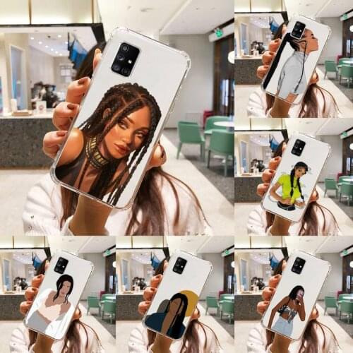 Black braids girl fashion Phone Case Transparent For Samsung S A M J 21 20 50 30 60 5 7 51 71 90 11 10 J710 e p PLUS Prime 5G
