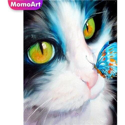 MomoArt Diamond Mosaic Animal Picture Rhinestones Diamond Painting Butterfly Full Square Embroidery Cat Cross Stitch Wall Decor