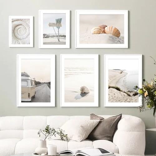 Sea Bird Wave Beach Bus Conch Cactus Palm Wall Art Canvas Painting Nordic Posters And Prints Wall Pictures For Living Room Decor