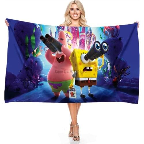 Cartoon SpongeBobs Towel Adult Children Digital Printing Microfiber Bath Towel Outdoor Picnic Game Blanket Fashion Seaside Shawl
