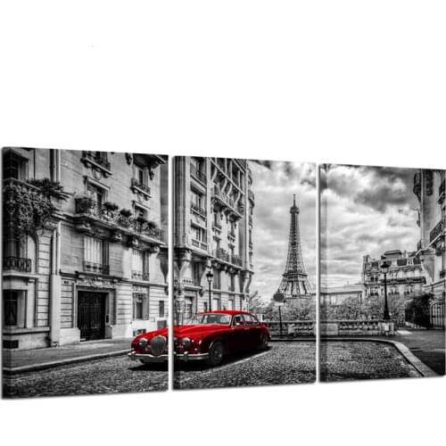Triptych painting by Numbers Full Round Drill Diy Diamond Painting Paris Black and White Tower Red Car Diamond EmbroideryZP-313