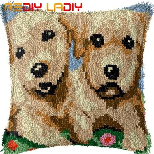Latch Hook Kit Make Your Own Cushion Animals Puppies Crocheting Pillow Case Set DIY Latch Hook Cushion Cover Yarn Hobby & Crafts