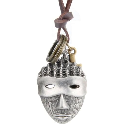 NIUYITID Vintage Mask Necklace & Pendant Mens Leather Rope Neckless Male Wholesale Collier Collares Uzun Kolye
