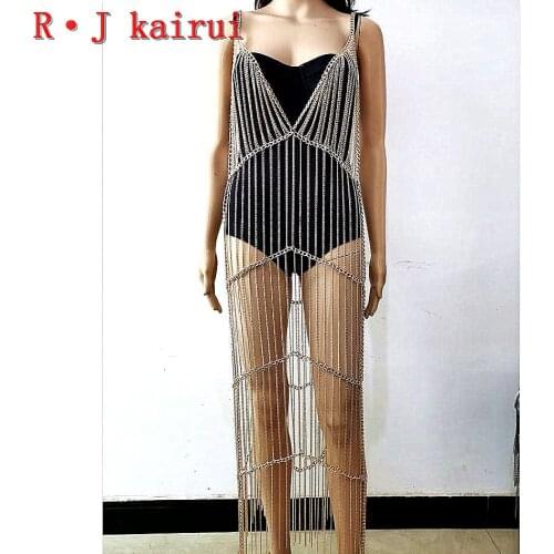 New Fashion Style RJ03 Gold Chains Neck Bra Dress Chains Long Costume Chains Jewelry Dress 2 Colors