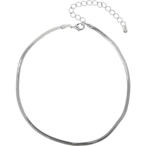 New arrive Shiny Flat Round Choker Collar Necklace Wires for women man Minimalist jewelry cheap 30+8cm extend