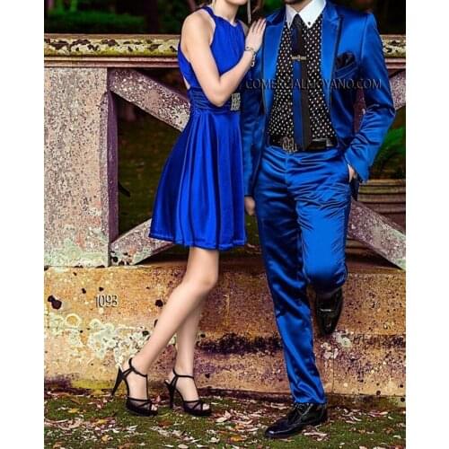New Arrival Groomsmen Shiny Royal Blue Groom Tuxedos Peak Lapel Men Suits Wedding/Prom Best Man Blazer ( Jacket+Pants+Tie ) C372