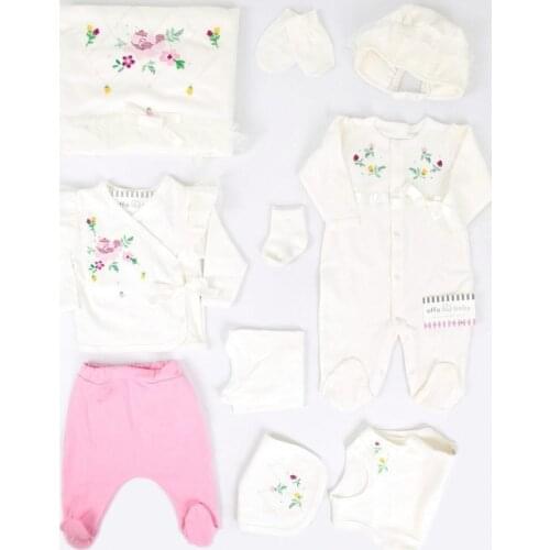 Baby Girl Clothing 10 Pcs Set Soft 100% Cotton Baby Gift Layette White Kanaviçeli Cream Baby Girl 10lu Hospital Output set