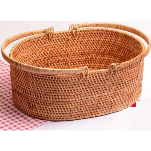 Autumn Rattan Hand-Made Rattan Fruit Basket Living Room Home Portable Storage Basket