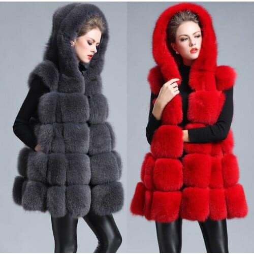 Autumn Winter Woman Faux Fur Coat Hooded Female Thick Warm Fake Fur Elegant Sleeveless Vests Ladies Casual Slim Jackets Q280