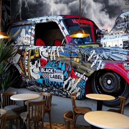 Personalized Customization Retro Creative Black Label Car 3D Wall Mural Wallpaper Restaurant Cafe Bar Personality Wallpapers 3 D