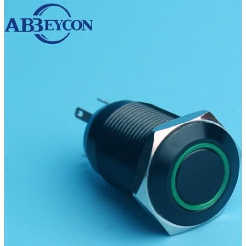 Flat Cap 16mm Momentary Customized Angel Eye Ring Illuminated 12V Red Blue LED Black Metal Shell Car Vehicle Push Button Switch