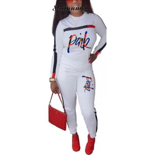 Casual Tracksuit Set Pink Letter Print 2 Piece Set Women Full Sweatshirt Long Pants Suits Sporty Outfits Autumn Female Sweatsuit