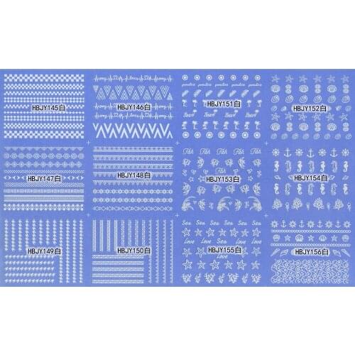 12 SHEETS NAIL ART 3D SELF ADHESIVE GOLD SILVER BLACK WHITE STICKER DECAL SLIDER FISH SEA STAR HORSE CONCH HBJY145-156
