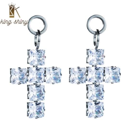 King Shiny Chic Baroque Crystal Cross Dangle Earrings Vintage Sparkly Diamond Beaded Statement Drop Earrings Girl Party Jewelry