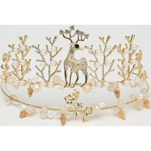 1pcs Pearl deer Crown Cake Decorative Small Tiaras Crystal Pearl Princess Cake Toppers Wedding Birthday Cake Decoration Ornament
