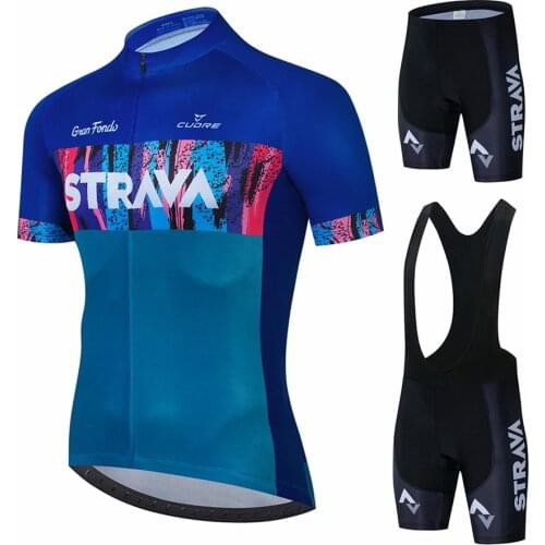 STRAVA Cycling Jersey Men Set Bib Shorts Set 2021 Summer Mountain Bike Bicycle Suit Anti-UV Bicycle Team Racing Uniform Clothes