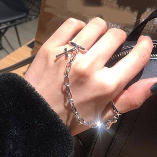 Unisex Ring Set Cross Punk Rings Jewellery Adjustable Conjoined Slave Chain Joint Knuckle Ring Jewelry Gift HipHop Ring