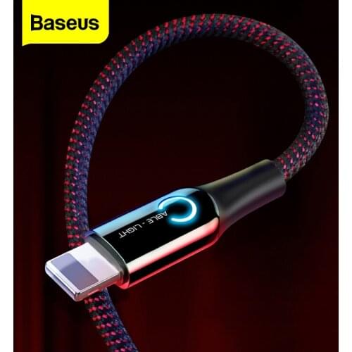 Baseus LED Lighting Smart Power USB Cable For iPhone XS Max XR X 8 7 Plus SE Auto Disconnect 2.4A Fast Charging Cable Data Cord