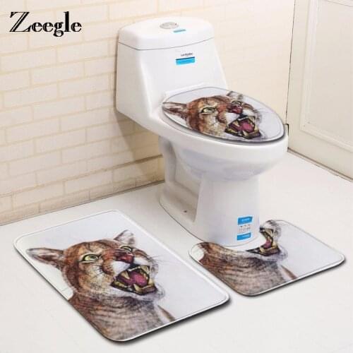 Zeegle 3Pcs/set Bathroom Mat Set Toilet Rug Animal World Flannel Anti Slip Bath Mat Rugs Home Decor Bathroom Products