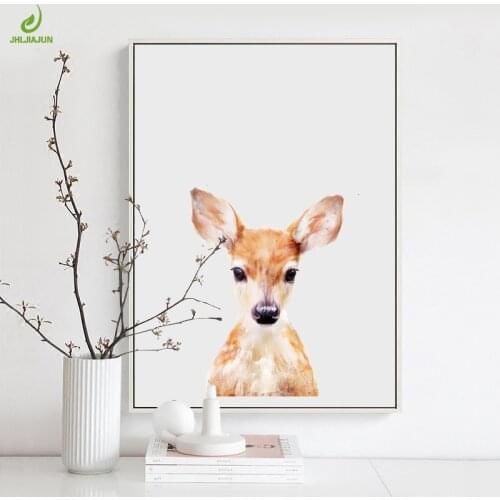 JHLJIAJUN Fawn And Kitty Animals Canvas Painting With Wood Frame Nordic Picture Framed Mirrors Wall Art For Kids Bedroom Living