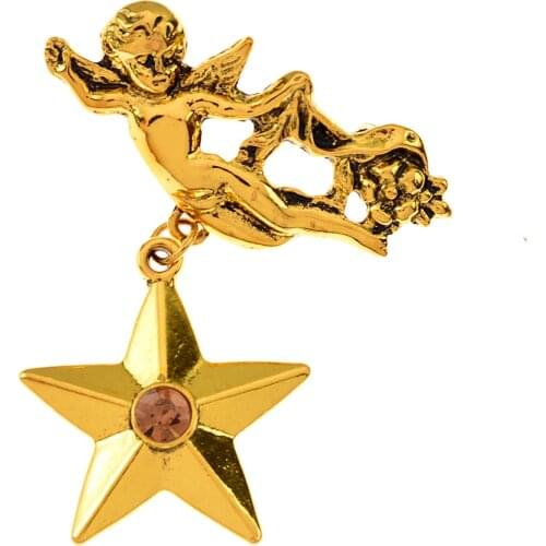 CINDY XIANG Vintage Cartoon Angel Figure Brooches For Women Vintage Alloy Star Pendant New Year Brooch Pins Jewelry Giftn2-color
