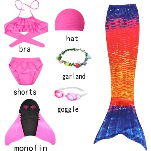 Sweet Girls Mermaid Tail Summer Swimsuit Bikini Mermaid Costume Cosplay Beach Clothes Bathing Suit Swimmable Fin Monofin